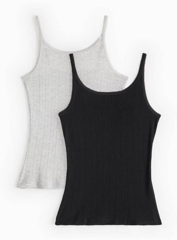 Black & Grey Pointelle Cami Thermal Vest Tops 2 Pack L